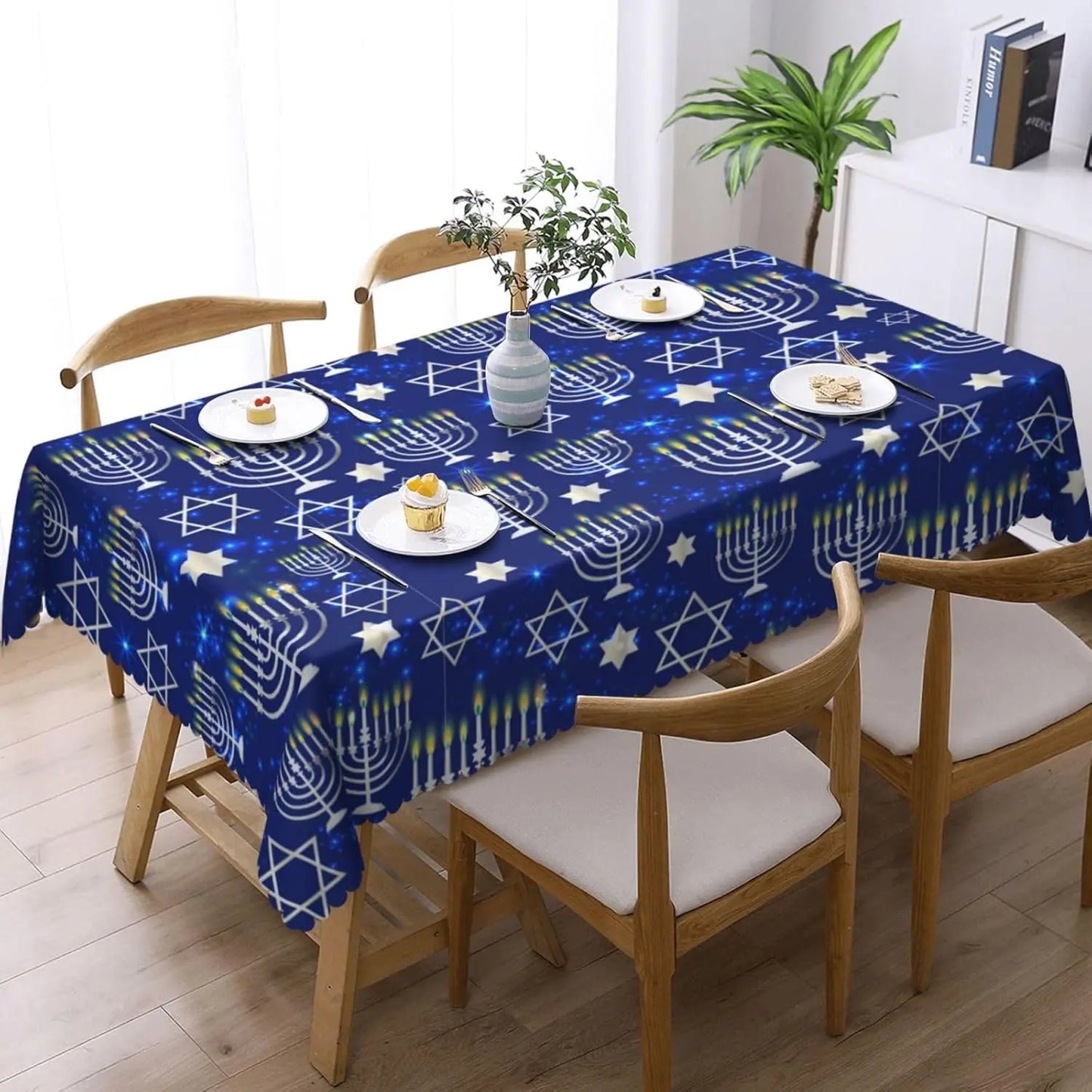 “Hanukkah Menorah Tablecloth – Waterproof Rectangular Dining Room Holiday Décor