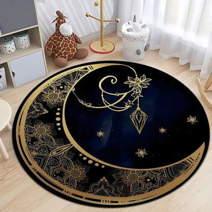 Astrology Moon Stars  Print Round Area Rugs Home Carpet Non Slip Washable Rug Kitchen Living Room Bedroom Dining Room Floor Mat
