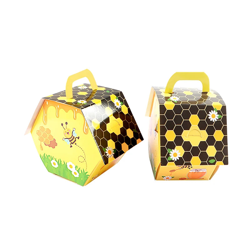 10/20pcs Bee House Paper Candy Gifts Box With Handle Kids Bee Birthday Gift Packaging Boxes Baby Shower Wedding Party Decoration