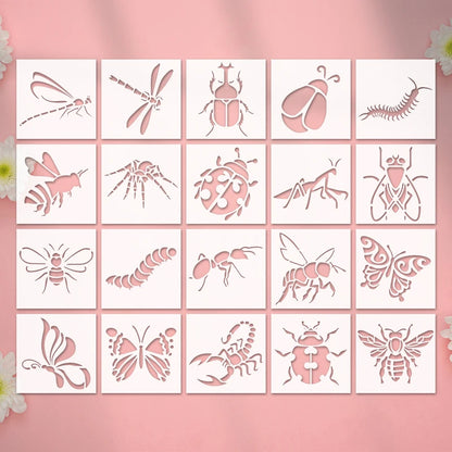 20‑Piece Insect Series Stencil Set – Reusable Hollow‑Out Dragonfly, Bee & Insect Pattern Templates for DIY Painting and Craft Projects