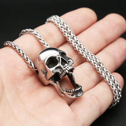 Gothic Vintage Stainless Steel Skull Pendant Necklace For Men Women Punk Skull Bottle Opener Necklace Biker Jewelry Accessories