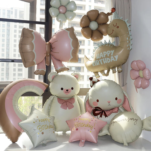 Happy Birthday Animal Foil Ballo﻿ Cute Matte on Bear Rainbow Bow Dinosaur Candy Balloon Design