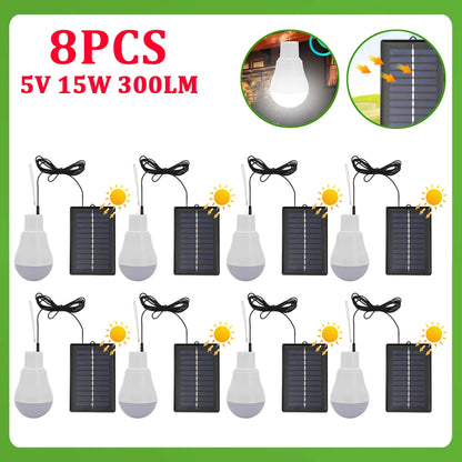 1-12pcs 5V 15W 300LM Solar Lighting Bulb Portable Solar Power Panel Battery Charger Energy Saving Outdoor Lamp USB Rechargable