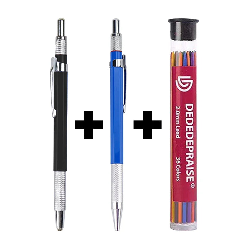 Mechanical Sketch Pencil 2.0mm – Includes 36‑Color Drawing Leads & Replacement Lead Set
