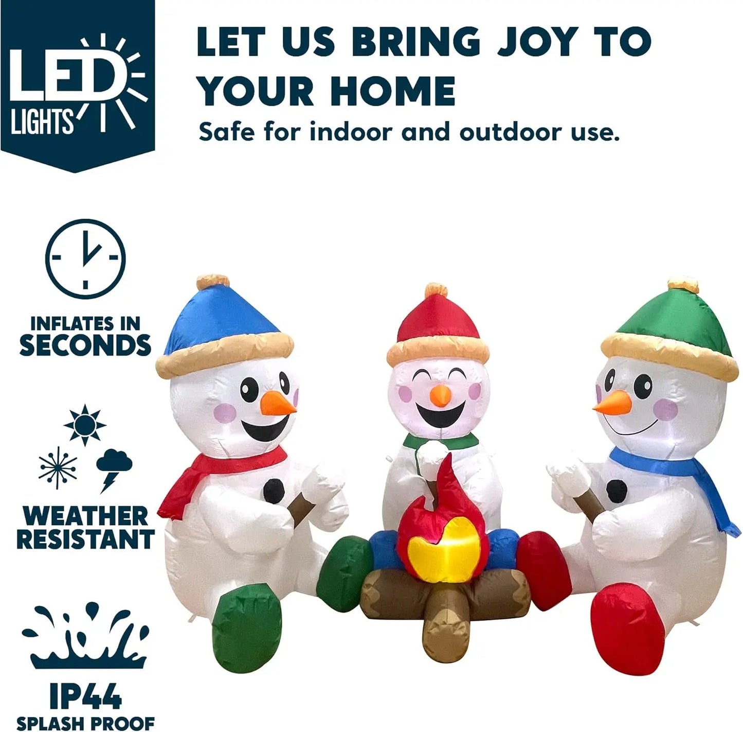 JOYFY 6 FT Long Christmas Inflatable Snowman with Campfire with Built-in LEDs for Xmas Party  Christmas Blow Up Yard Decoration