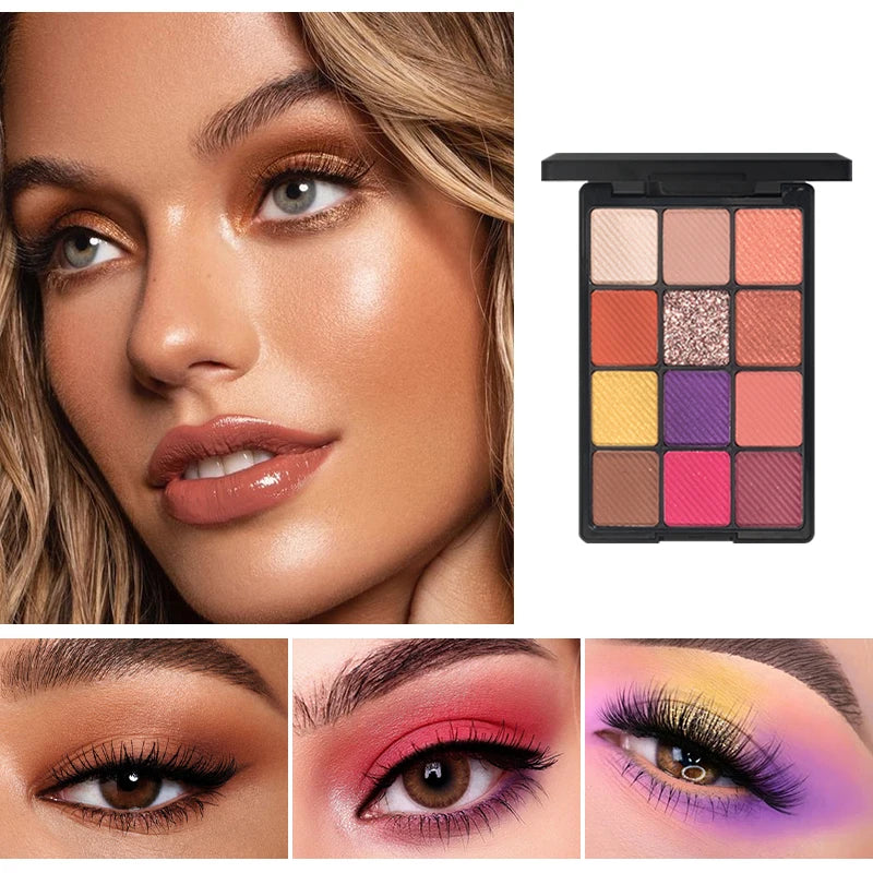 12-Color Glitter Eyeshadow Palette- Highly Pigmented,Long-Lasting Diamond Metal and Matte Shades for a Dazzling Eye Makeup Look