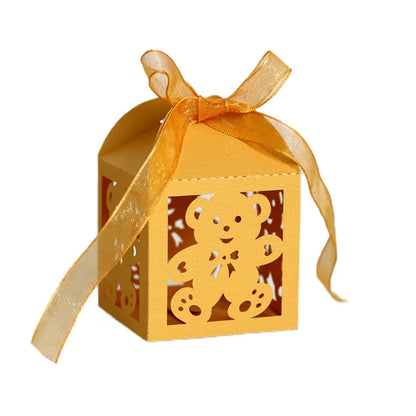 10Pcs Little Bear Candy Boxes Sweet Wedding Favor Gift Packaging Box With Ribbon Baby Shower Birthday Children's Day Party Decor