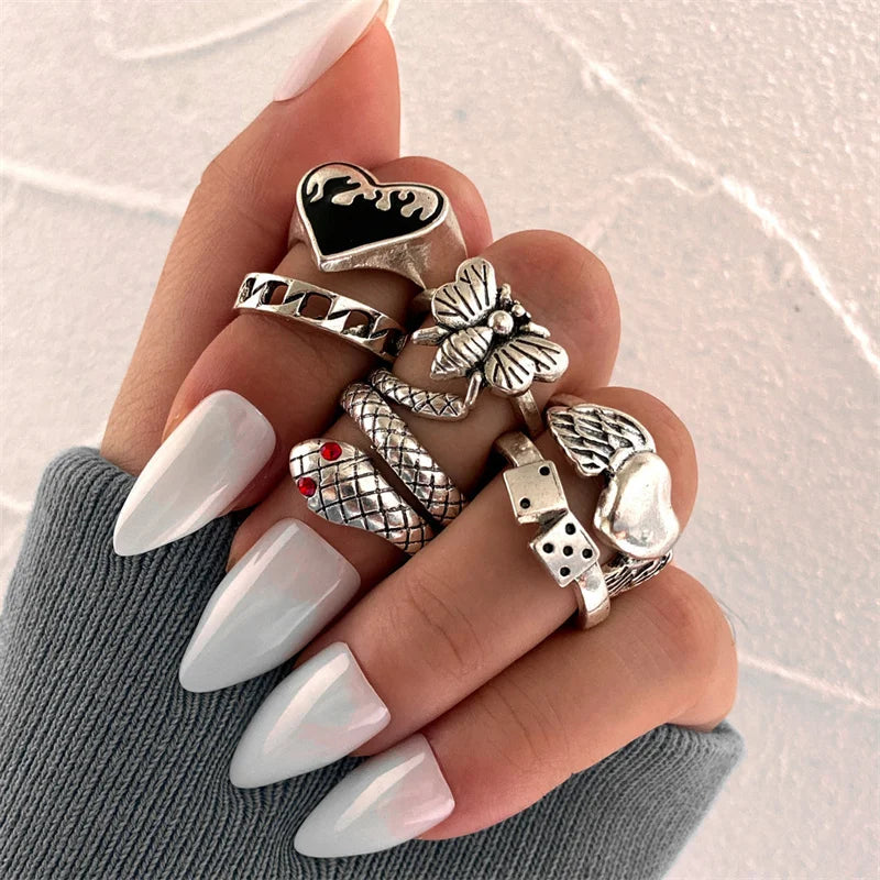 Vintage Gothic Heart Ring/ Punk Playing Card Spades/ Geometric/ Hollow /Butterfly Retro Ring