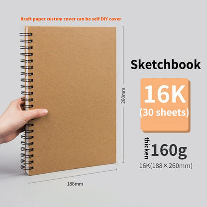 Borrence Spiral Sketchbook – Thick 160 GSM Paper in A3/A4/A5/8K/16K Sizes for Drawing, Watercolor & Art School Use