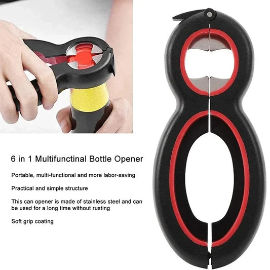 Multifunctional  6 in 1 Can Opener Simple Beer Bottle Opener Jar Gripper Can Beer Lid Twist Off Opener