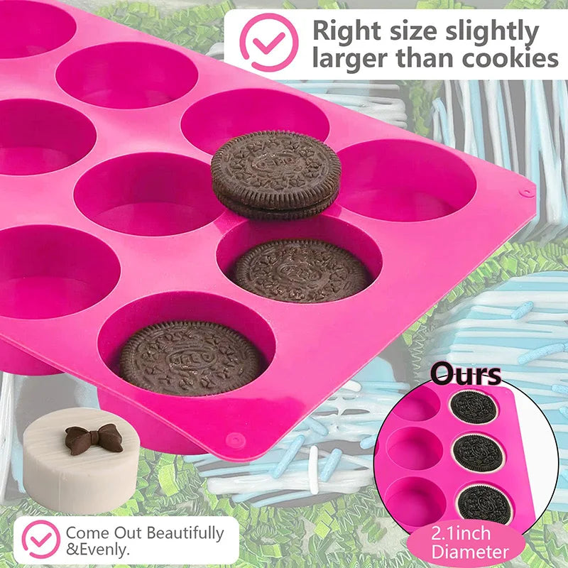 Round Chocolate Cookie Molds Oreo Chocolate Silicone Mold 12-Cavity Cylinder Silicone Molds for Jelly Mini Cakes Muffin Baking