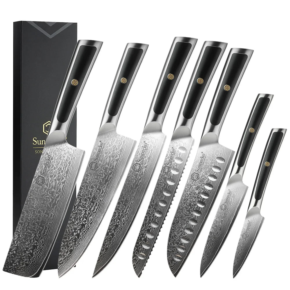 Sunnecko Damascus Chef Knife Set – 1–7 PCS High Carbon VG10 Steel Ultra‑Sharp Kitchen Knives