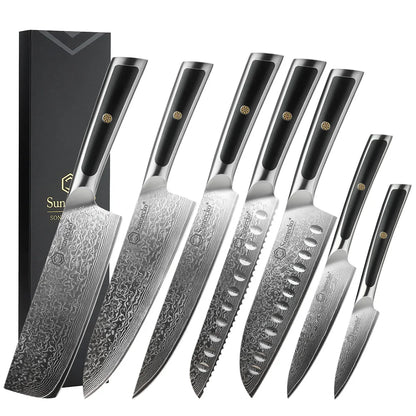 Sunnecko Damascus Chef Knife Set – 1–7 PCS High Carbon VG10 Steel Ultra‑Sharp Kitchen Knives