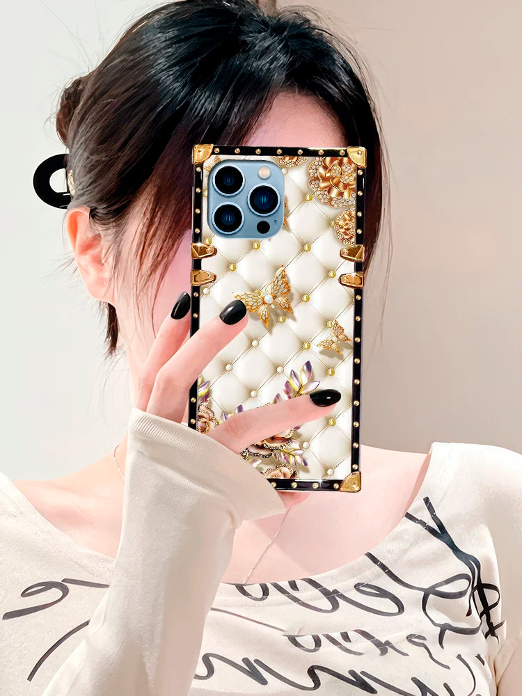 1 butterfly sheepskin textured phone case, suitable for iPhone 15 ProMax/14Plus/Samsung Galaxy S24 Ultra/S23 FE/A55/A15 models