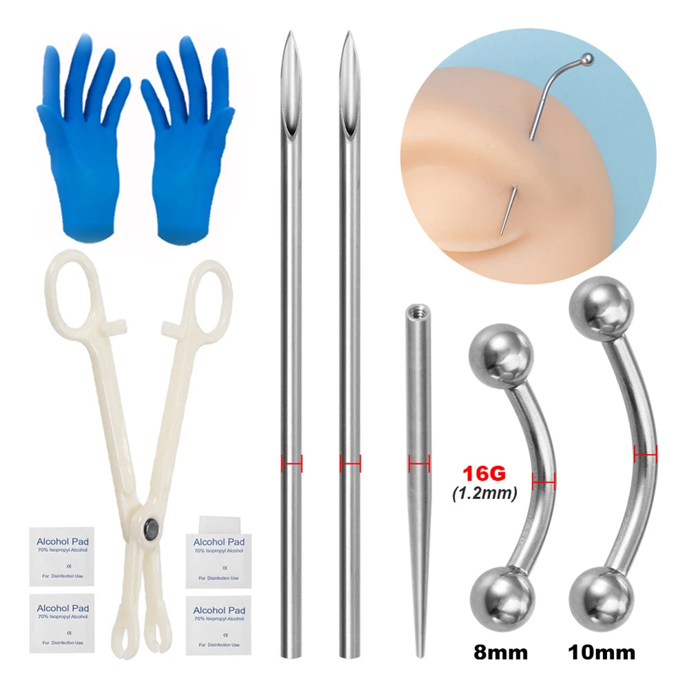 Body Piercing Kit – Surgical Steel Tapers, Needles & Tools for Lip, Nose, Tongue, Cartilage & Navel