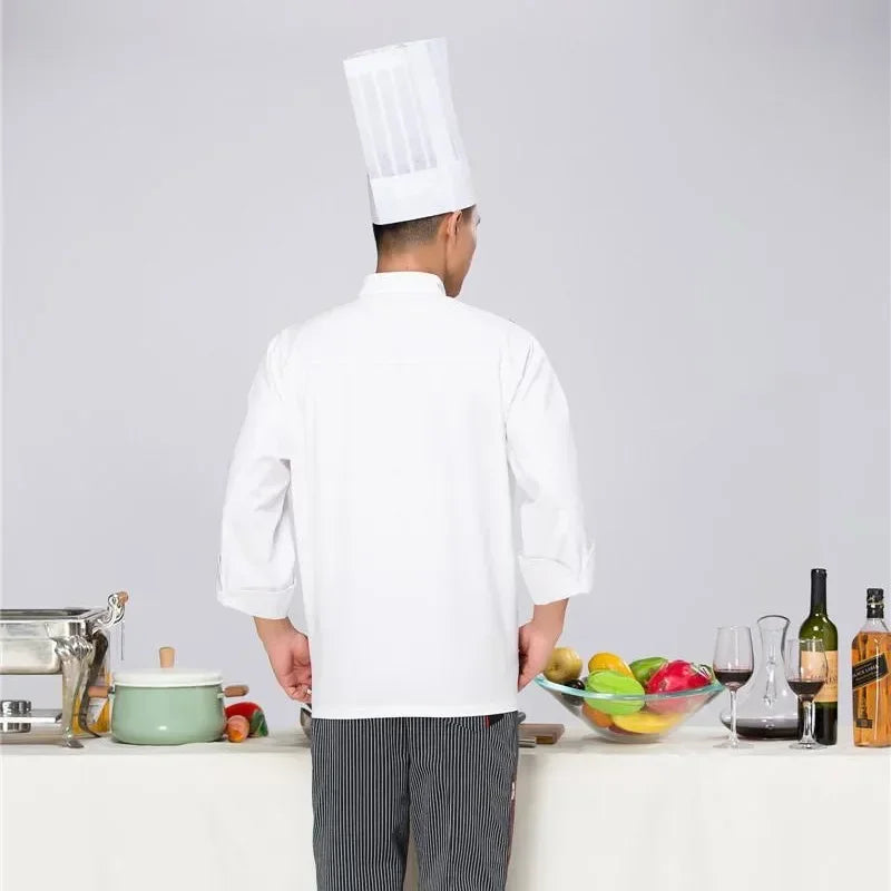 Long Sleeve Chef Coat for Big Men in White – Perfect Uniform for Kitchen Staff in Restaurants and Hotels