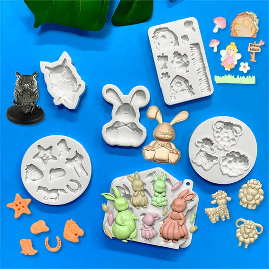 Owl Three lambs rabbit horse animal farm house fondant silicone mold Western Farm carrot mushroom sign DIY chocolate mold