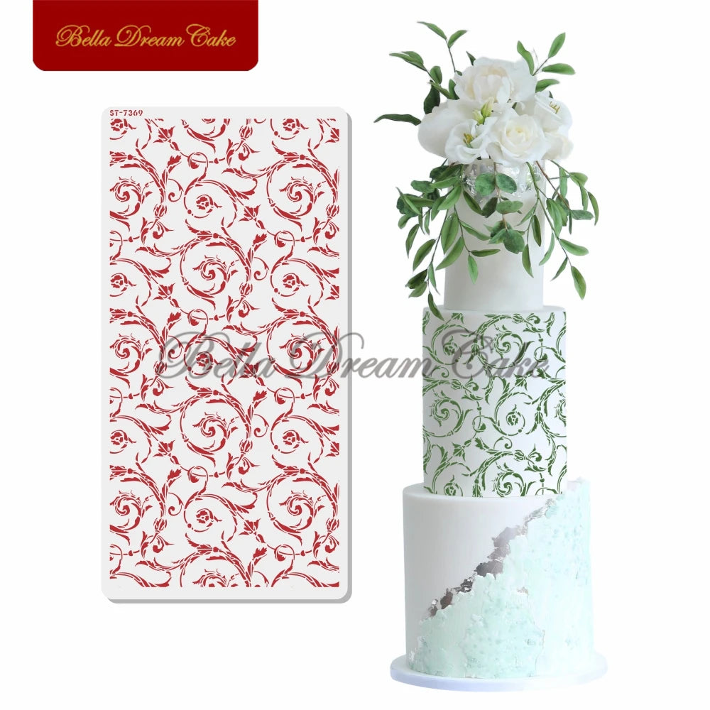 Various Flower Leaf Design Fondant Cake Stencil DIY Royal Cream Border Mold PET Drawing Template Cake Decorating Tools Bakeware
