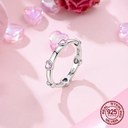 925 Sterling Silver Pink Love Ring – Inlaid Zircon Design for Women & Girls, Perfect Birthday or Anniversary Gift