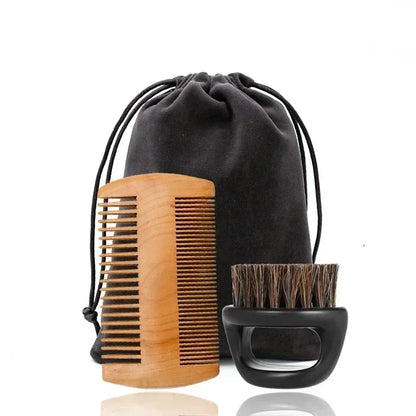 Mens Professional Soft Boar Bristle Wood Beard Shaving Brush and  Mustache Comb Kit with Gift Bag  andHairdresser Brush Hair Combs