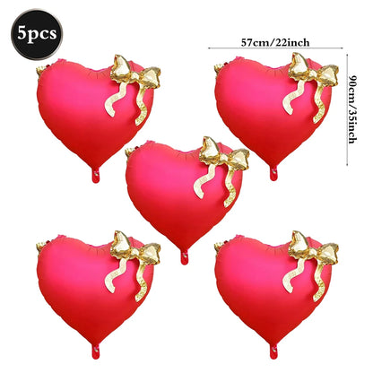 22inch Pink Red Black Heart Shaped Foil Balloons with Bow Valentines Day Wedding Party Decorations Birthday Baby Shower Supplies