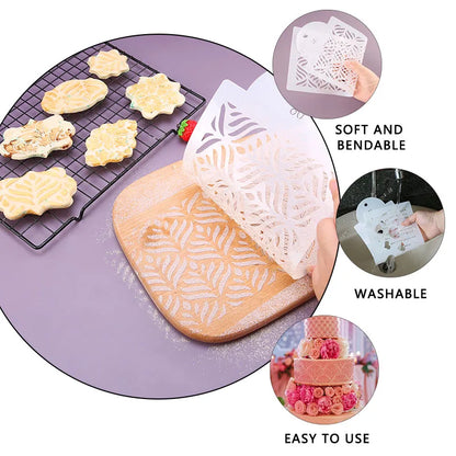 FAIS DU Fondant Cake Mesh Stamps Stencils For DIY Craft Making Wedding Cake Design Plastic Spray Template Cookie Painting Mold