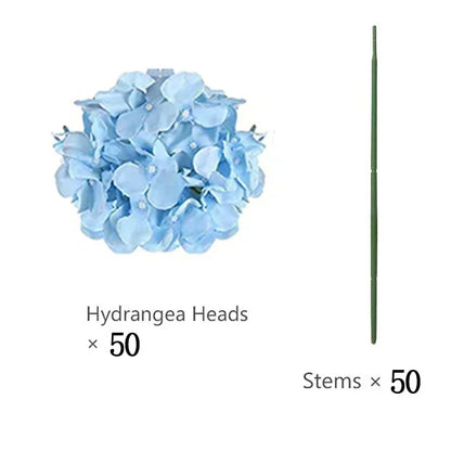 50 PCS Artificial Hydrangea Flowers Silk Hydrangea Heads for Wedding