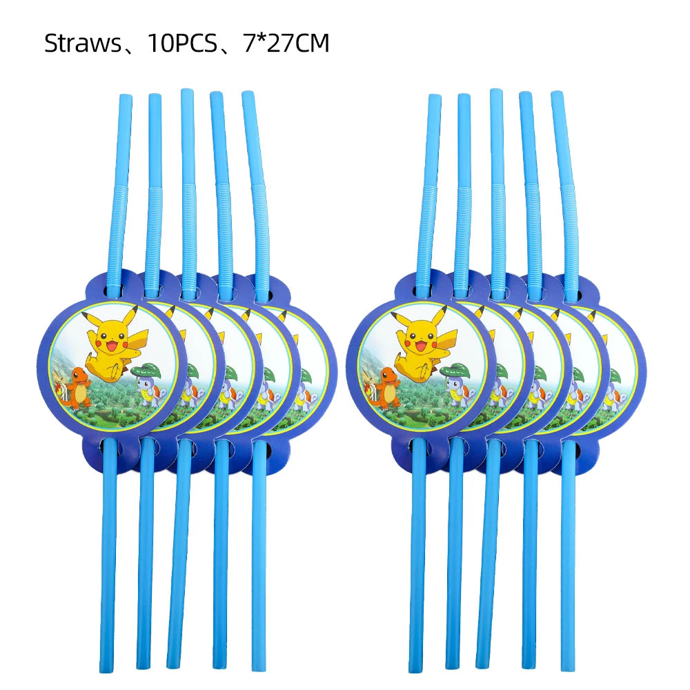 Pokémon birthday party decoration Balloon Disposable Tableware Tablecloth Straws Cup Plates Baby Shower Supplies