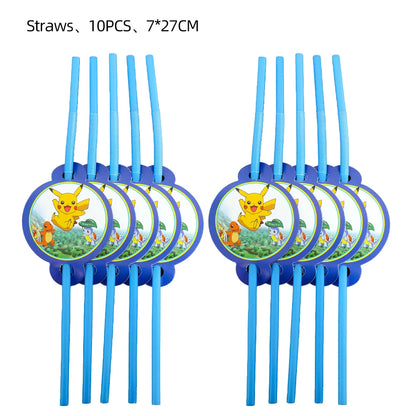 Pokémon birthday party decoration Balloon Disposable Tableware Tablecloth Straws Cup Plates Baby Shower Supplies