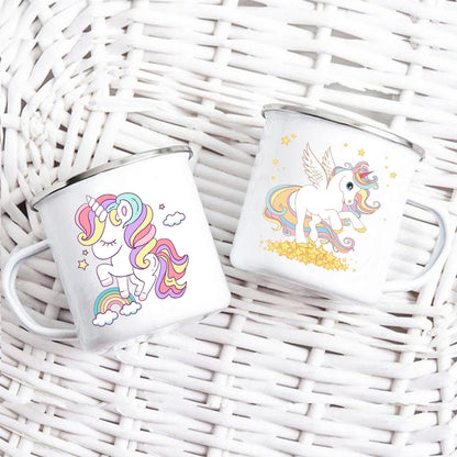 Cartoon Unicorn Enamel Mug – Creative Kids Drinkware for Water, Juice, Milk & Birthday Gifts