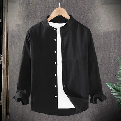 Flax Men Spring And Summer Stand Collar Long Sleeve Fashionable Men's Shirt Cotton Linen Shirt for Men Vintage Vacation Shirts