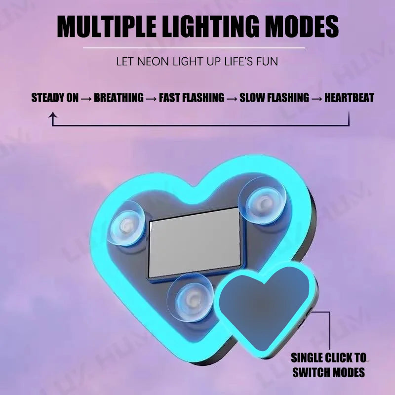 Solar Heart‑Shaped Car Neon Light – Wireless LED Ambient Lamp with Suction Cup & USB Recharge