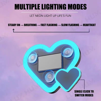Solar Heart‑Shaped Car Neon Light – Wireless LED Ambient Lamp with Suction Cup & USB Recharge