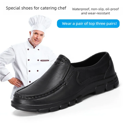 Men’s Four‑Season Anti‑Slip Chef Shoes – Oil‑Resistant, Soft‑Sole, Business Casual Work Leather
