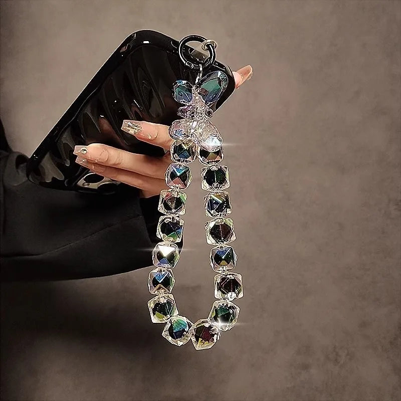 Shinning Bracelet Crystal Acrylic Butterfly Phone Charms Hanging Wrist Strap Mobile Phone Lanyard