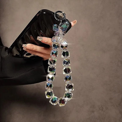 Shinning Bracelet Crystal Acrylic Butterfly Phone Charms Hanging Wrist Strap Mobile Phone Lanyard