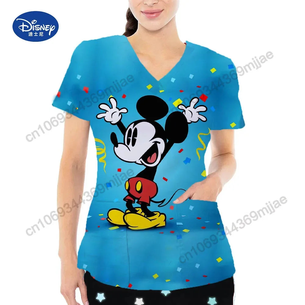 Women's Vintage V-neck Anime T-shirt Pocket Nurse Uniform