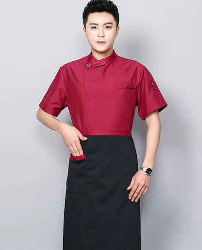 White Chef Jacket short Sleeve Head Chef Uniform Restaurant Hotel Kitchen Cooking Clothes Catering Foodservice Chef Shirt Apron