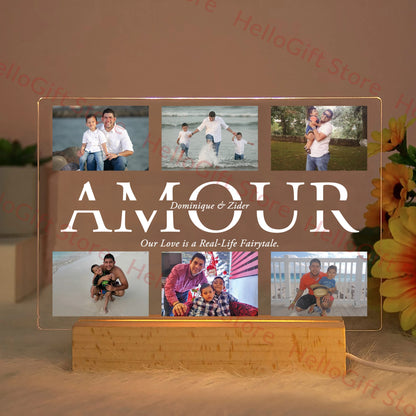 Custom Acrylic Lamp Personalized Photo Text Bedroom Night Light MOM DAD LOVE Friend Family Day Wedding Birthday Christmas Gift