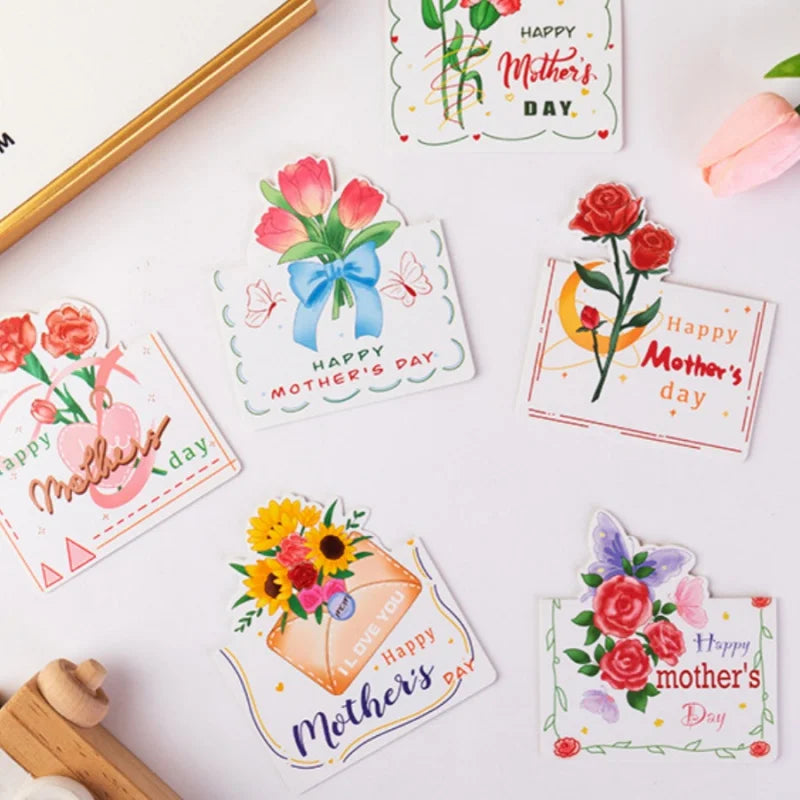 5pcsMixed 3D Mother's Day Greeting Cards Carnation Tulip Rose Folded Mother's Day Cards Bakery Shop Flower Shop Blessing Invitat