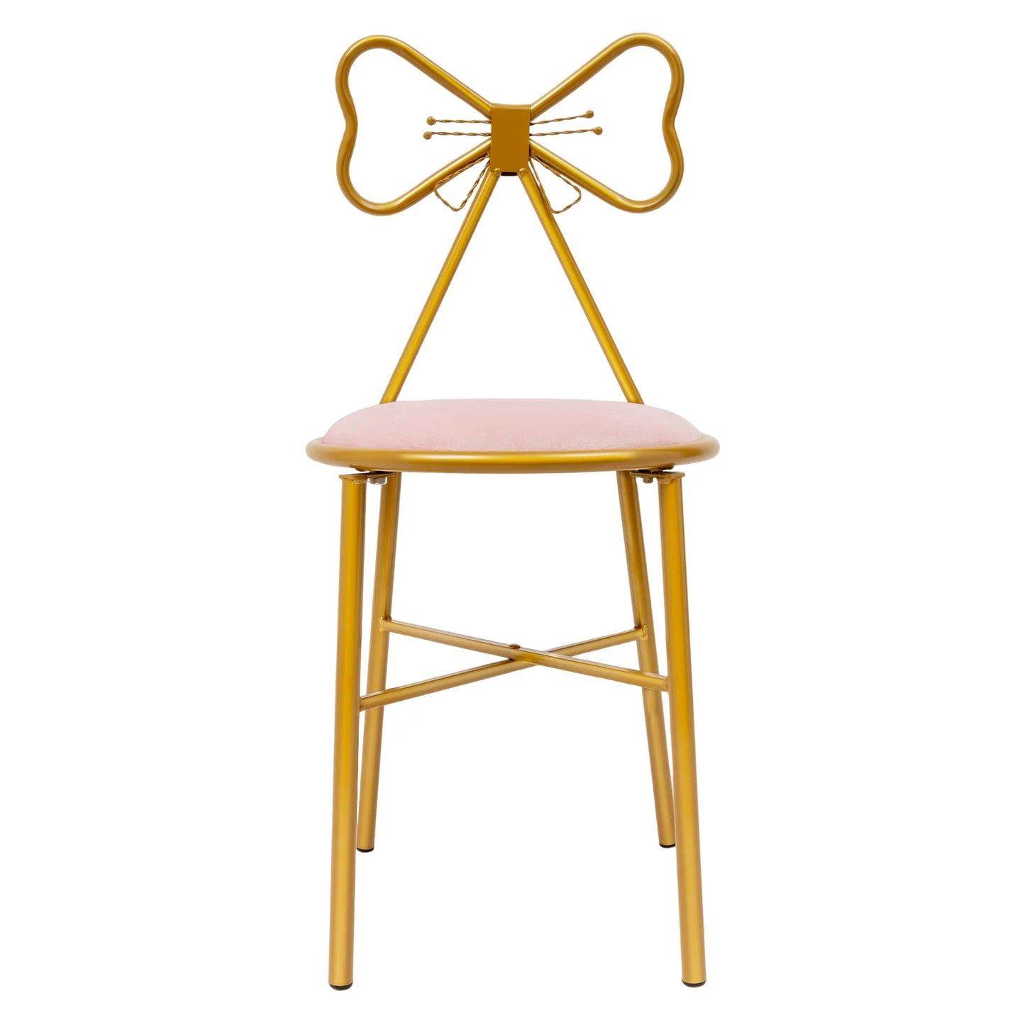 Elegant Pink Butterfly Backrest Chair with Soft Cushion, 100kg Load Iron Frame Dining Chair for Living Room Bedroom Cafe Decor