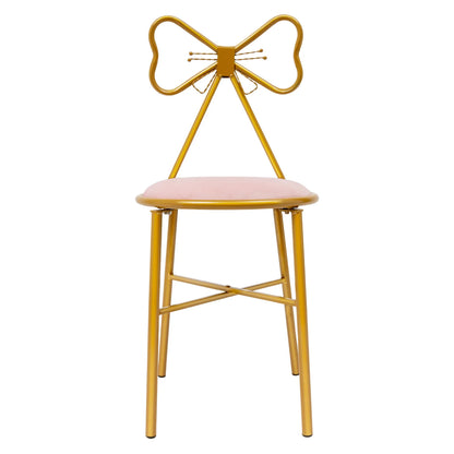 Elegant Pink Butterfly Backrest Chair with Soft Cushion, 100kg Load Iron Frame Dining Chair for Living Room Bedroom Cafe Decor