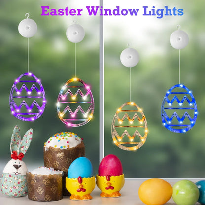 Easter Window Lights Hanging Ornaments 2024 Easter Eggs with Suction Cup for Indoor Home Window Door Farmhouse Decoration