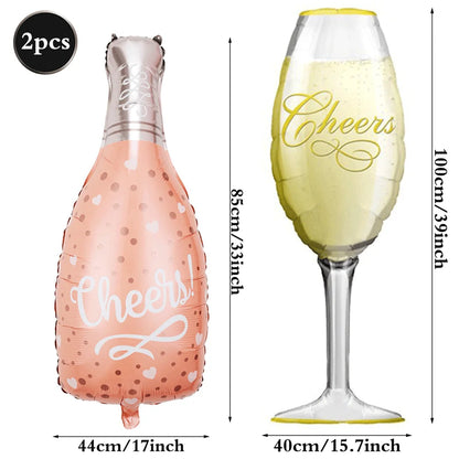 Champagne Bottle and Goblet Wine Glass Large Mylar Balloons Valentines Engagement Wedding Birthday Anniversary Party Decorations