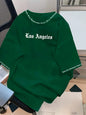 Men's Oversized Los Angeles Letter Print T-Shirt Polyester Summer Breathable Fabric Stylish Minimalist Short-Sleeve Design
