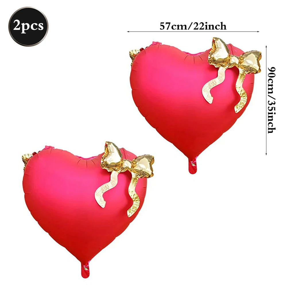 22inch Pink Red Black Heart Shaped Foil Balloons with Bow Valentines Day Wedding Party Decorations Birthday Baby Shower Supplies