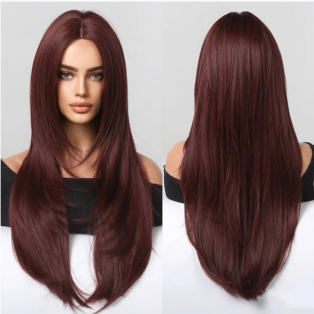 Long Straight Blonde Synthetic Wigs highlight Golden Hair Natural Female wig Middle Part Wigs For Cosplay Party Heat Resistant