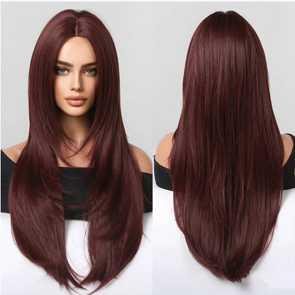 Long Straight Blonde Synthetic Wigs highlight Golden Hair Natural Female wig Middle Part Wigs For Cosplay Party Heat Resistant