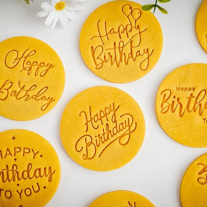 Happy Birthday Theme Cookie Cutter Mold Biscuit Embosser Cake Decoration Tools Stamp Baking Pastry Bakeware Kitchen Accessories