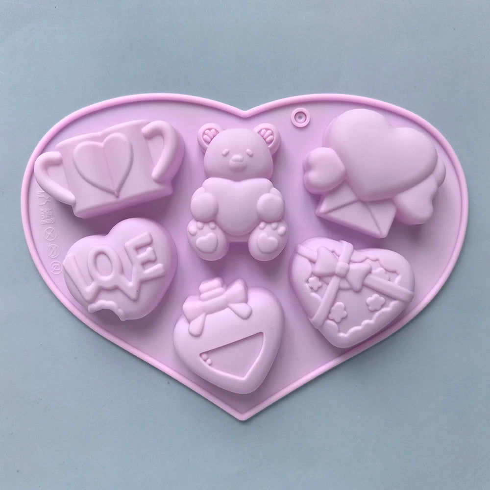 1pc Valentine's Day Theme Chocolate Silicone DIY Soft Candy Mold Bear Shape Baking Resin Soap Wax Melting Ice Jelly Mold